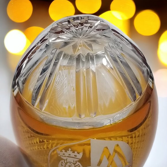 Rare Bohemian 24% Lead Crystal Amber Vase Oval Hand Cut in Poland Cut to Clear - Picture 6 of 10